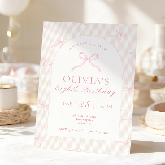 Pink Bow Invitation for Girls