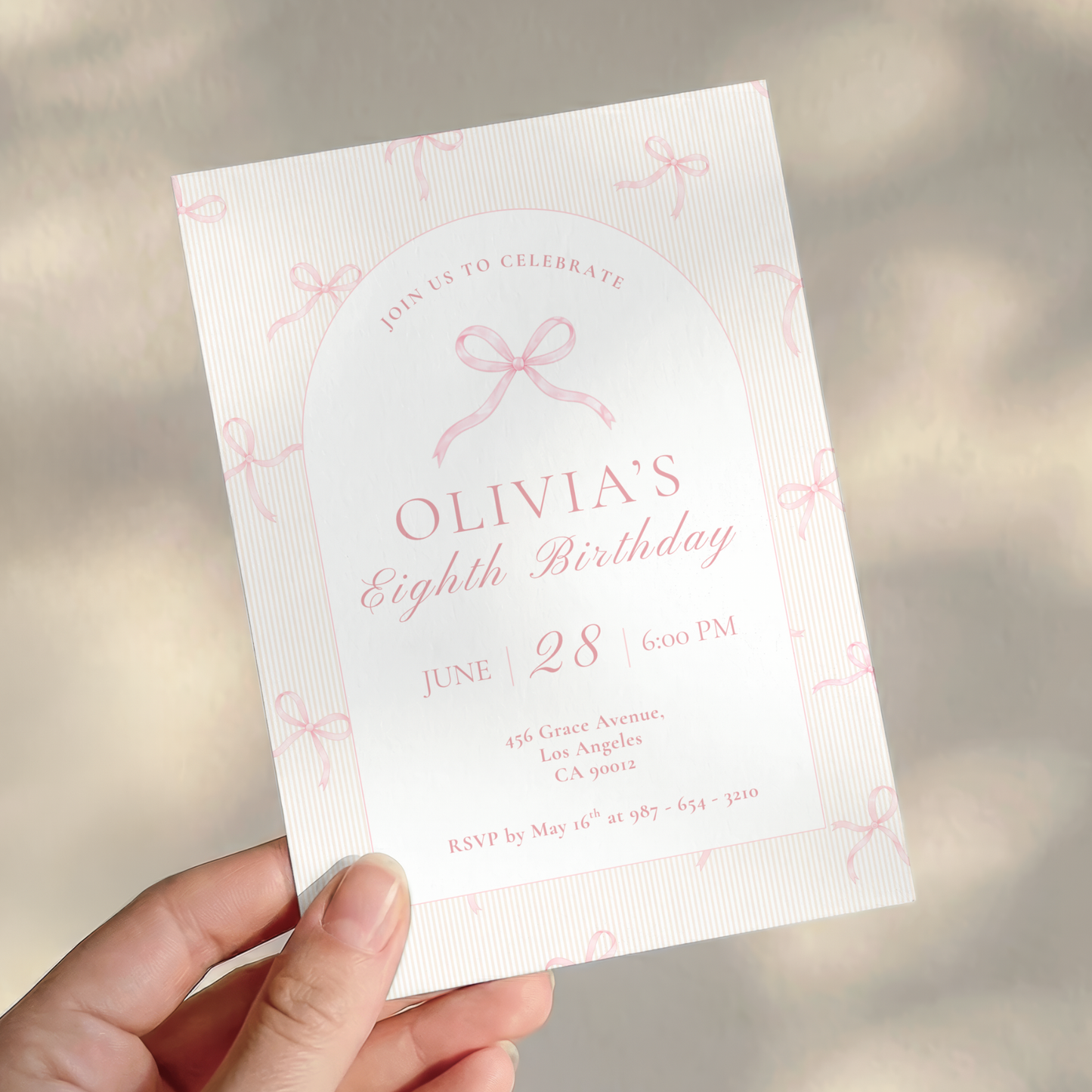 Pink Bow Invitation for Girls