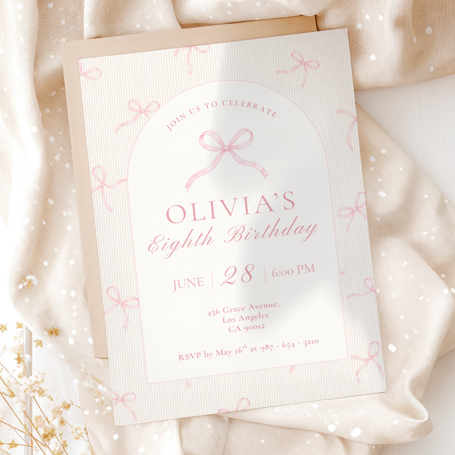 Pink Bow Invitation for Girls