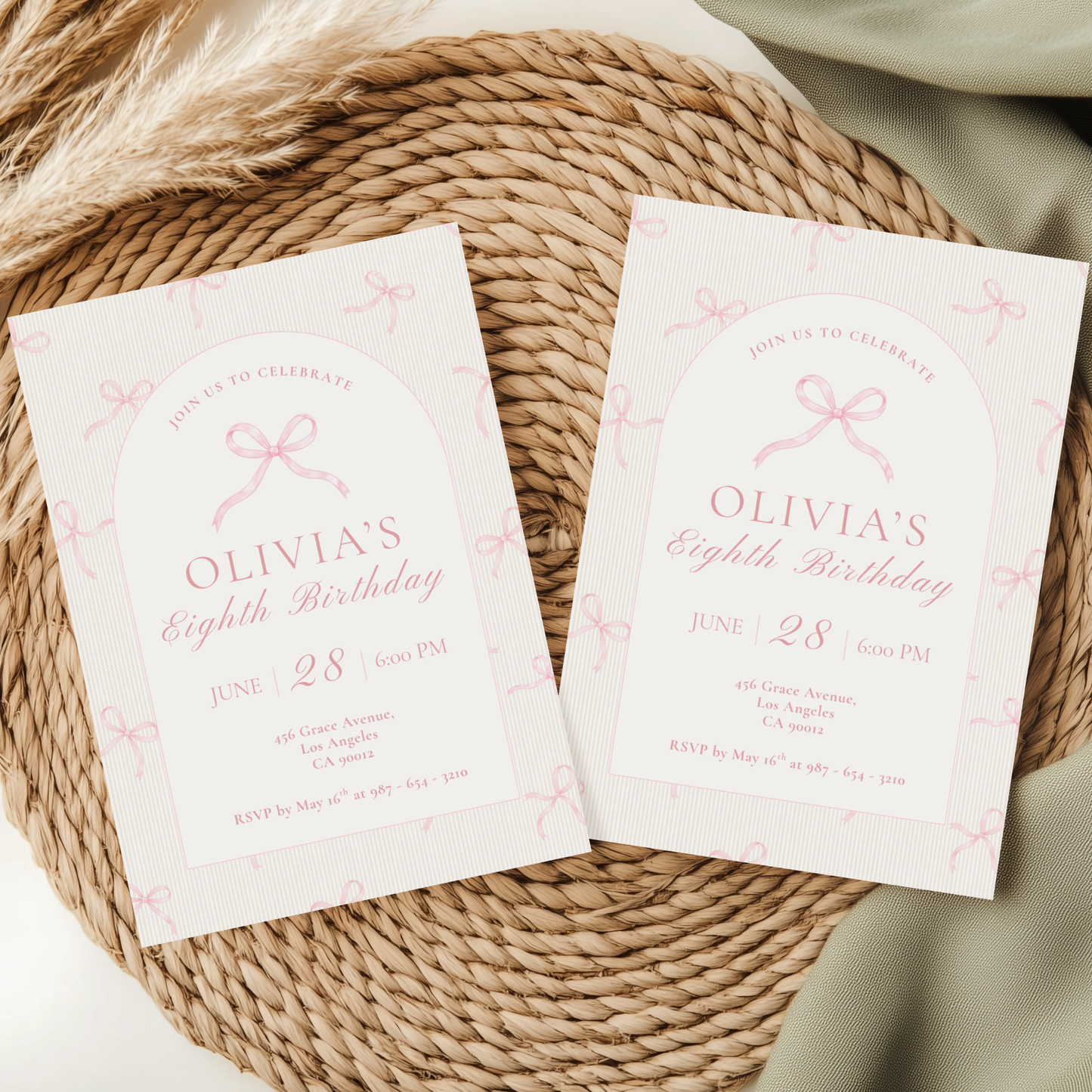 Pink Bow Invitation for Girls