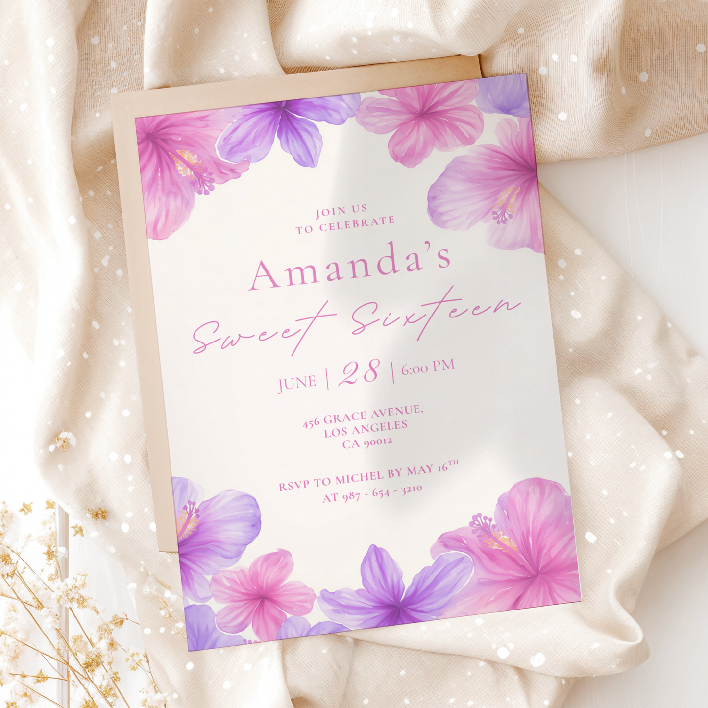 Floral Sweet Sixteen Birthday Invitation