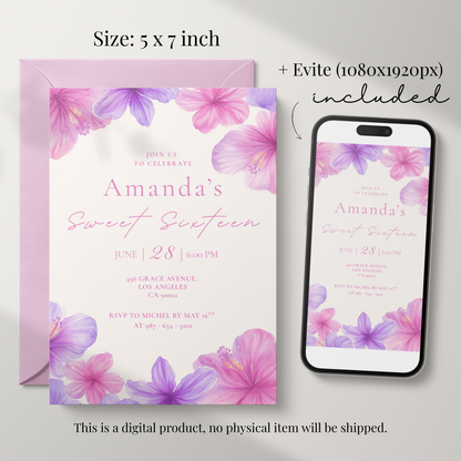 Floral Sweet Sixteen Birthday Invitation