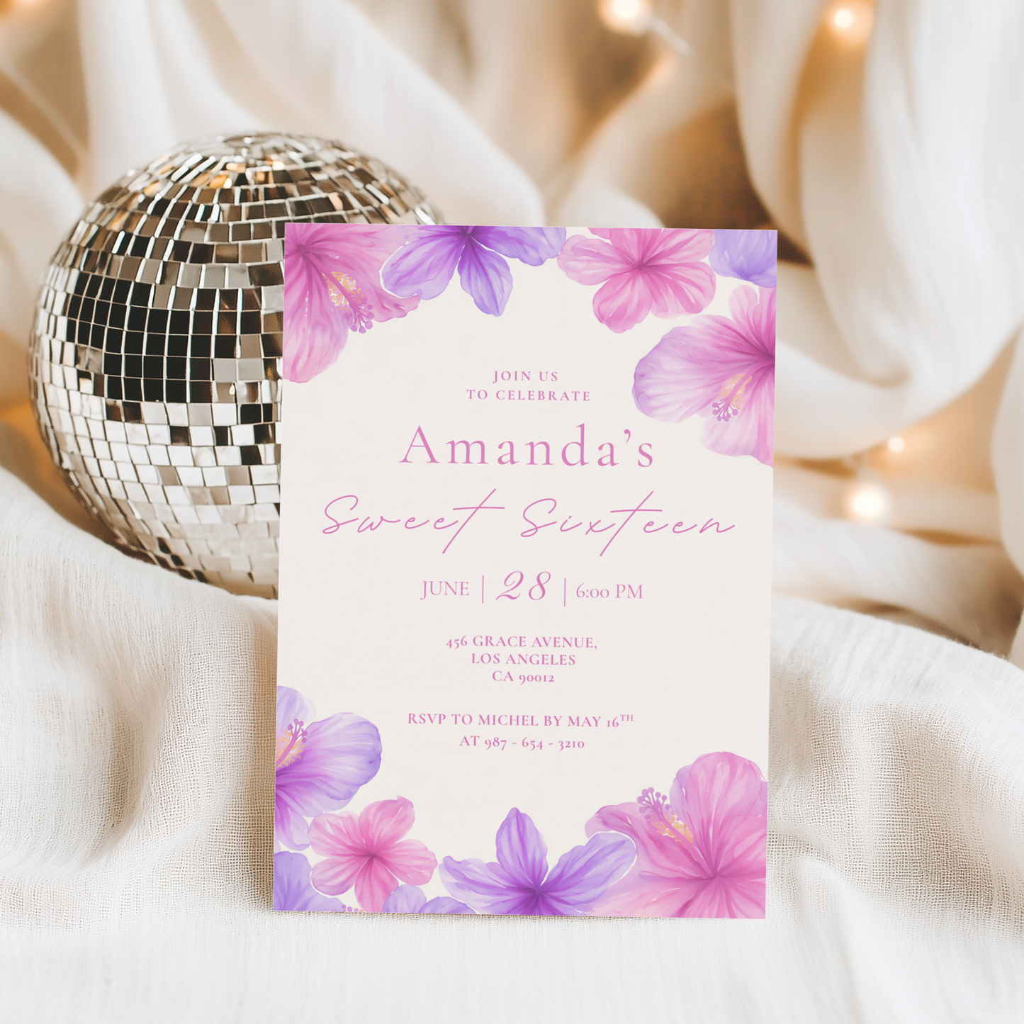 Floral Sweet Sixteen Birthday Invitation