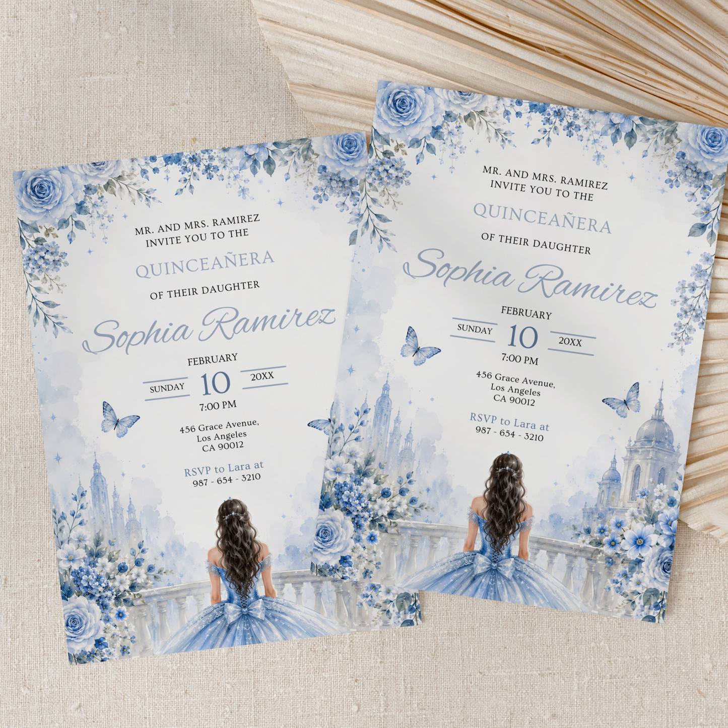 Floral Ice Blue Quinceanera Invitation