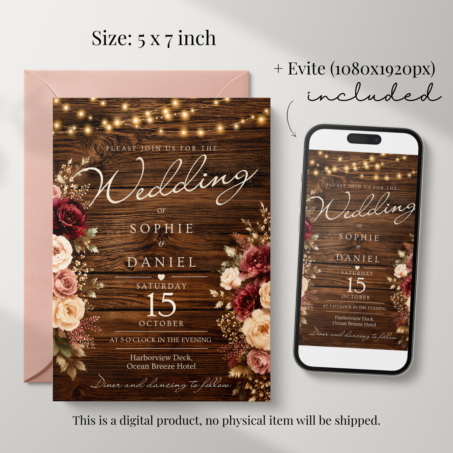 Rustic Floral Wedding Invitation