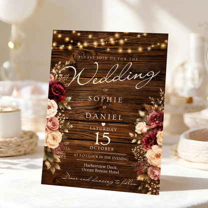 Rustic Floral Wedding Invitation