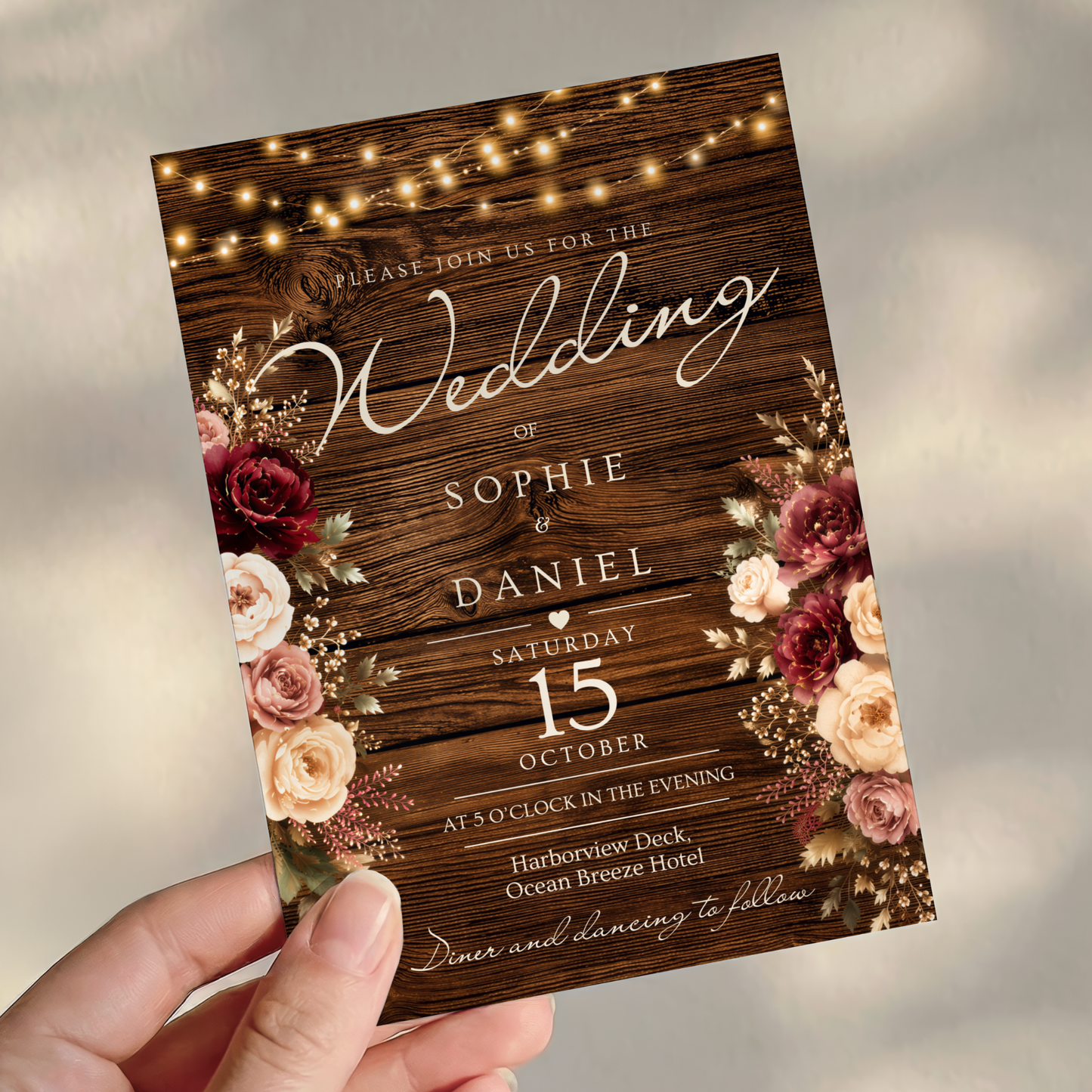 Rustic Floral Wedding Invitation