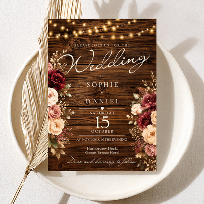 Rustic Floral Wedding Invitation