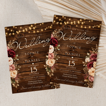 Rustic Floral Wedding Invitation