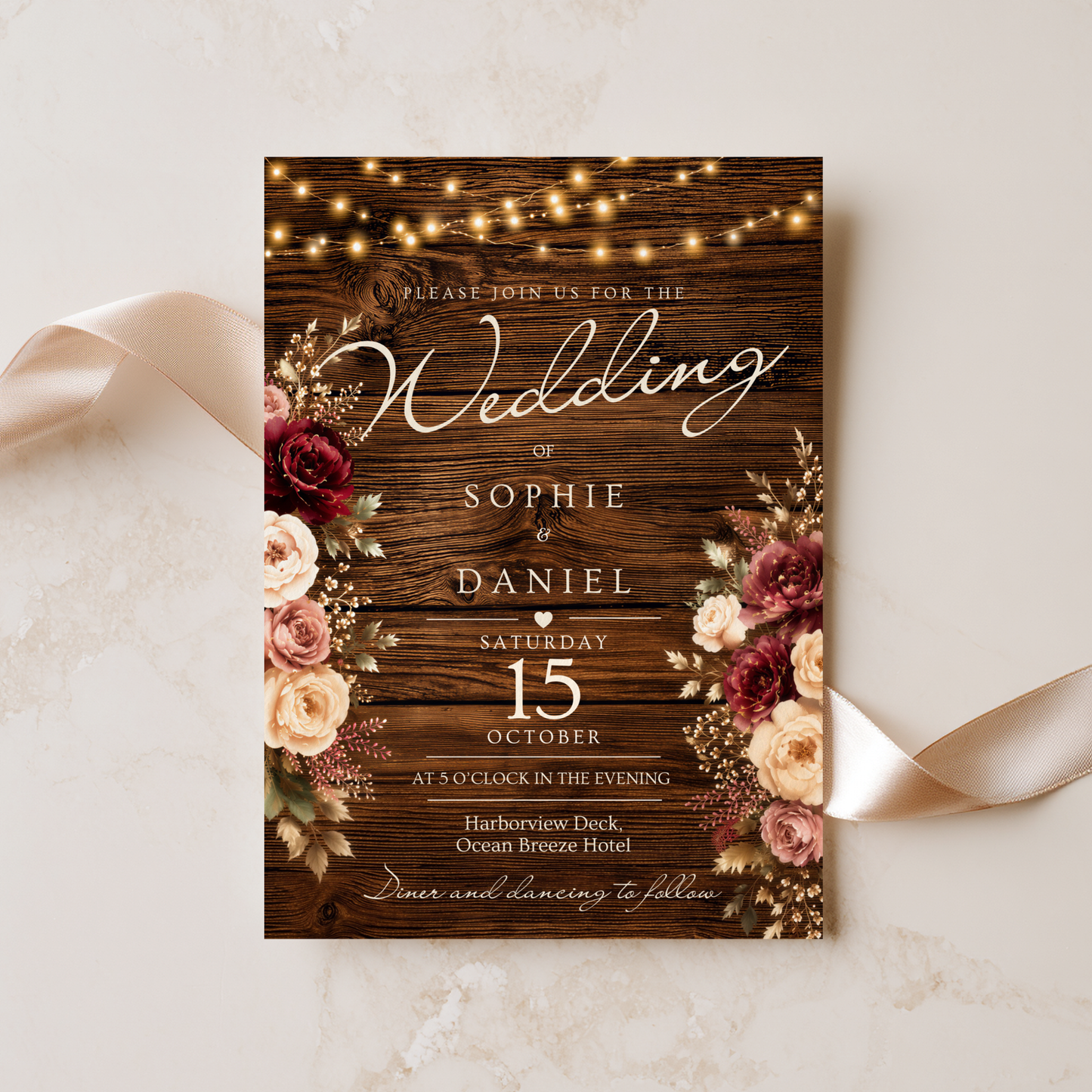 Rustic Floral Wedding Invitation