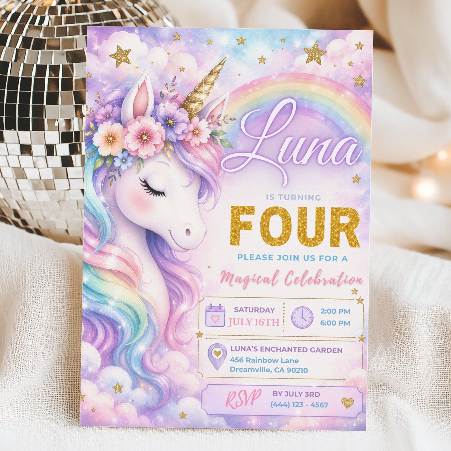 A Magical Celebration — Unicorn Birthday Invitation Template