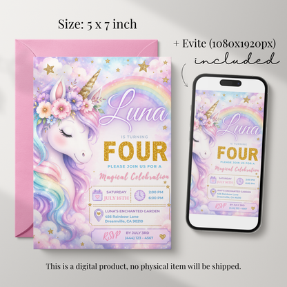 A Magical Celebration — Unicorn Birthday Invitation Template