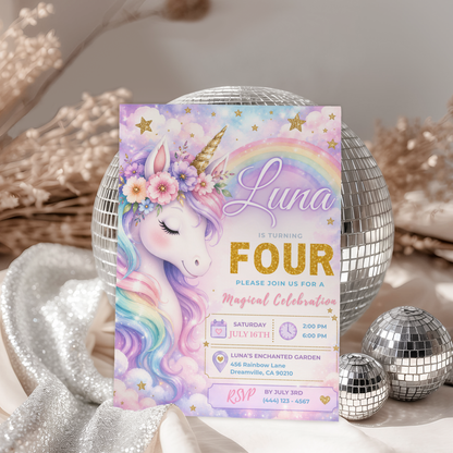 A Magical Celebration — Unicorn Birthday Invitation Template