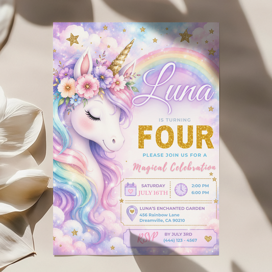 A Magical Celebration — Unicorn Birthday Invitation Template