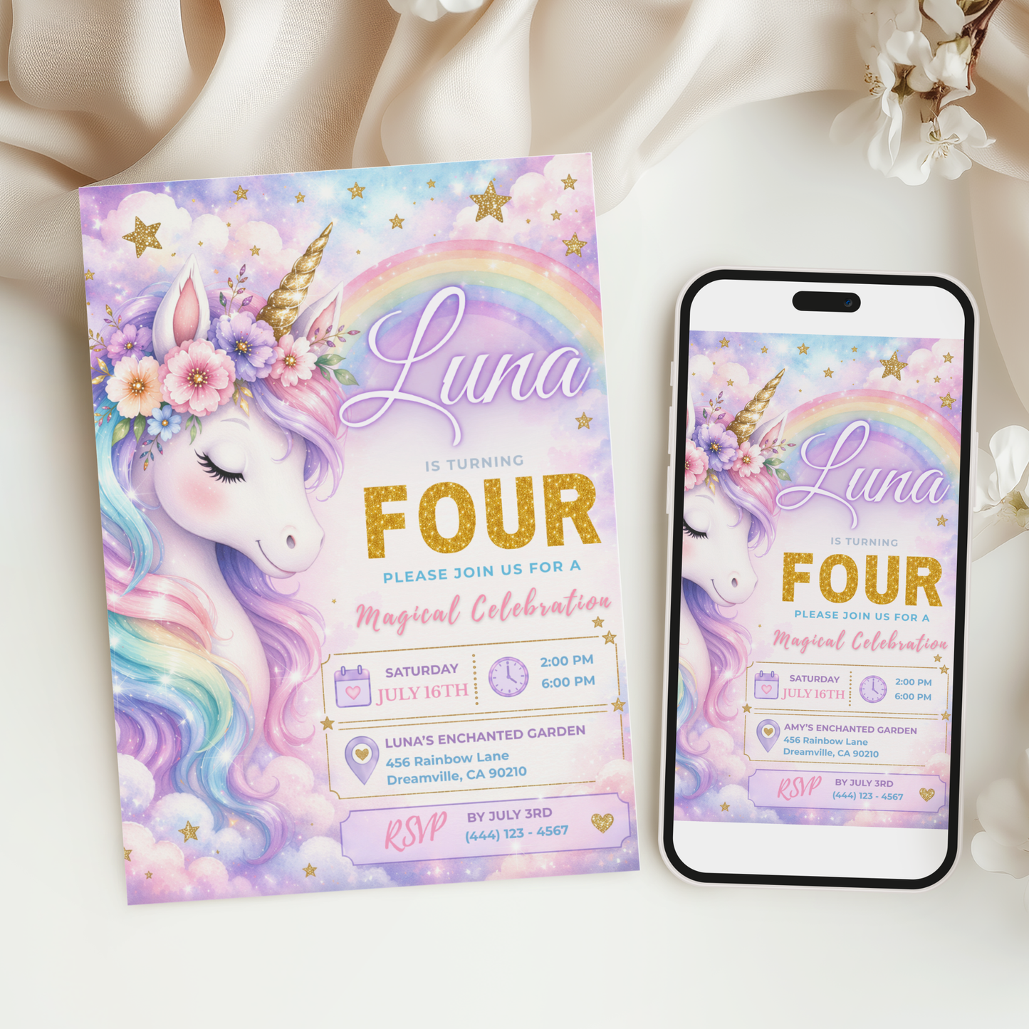 A Magical Celebration — Unicorn Birthday Invitation Template
