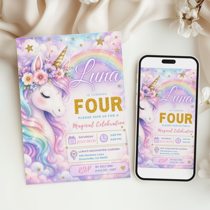 A Magical Celebration — Unicorn Birthday Invitation Template