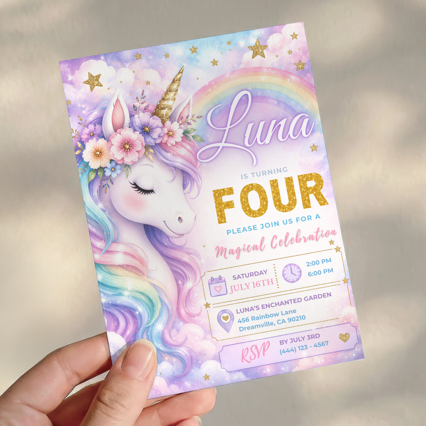 A Magical Celebration — Unicorn Birthday Invitation Template