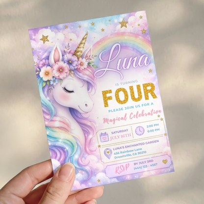 A Magical Celebration — Unicorn Birthday Invitation Template