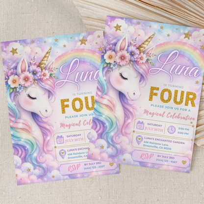 A Magical Celebration — Unicorn Birthday Invitation Template