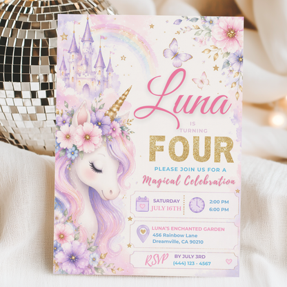 Magical Celebration — Unicorn Birthday Invitation Template