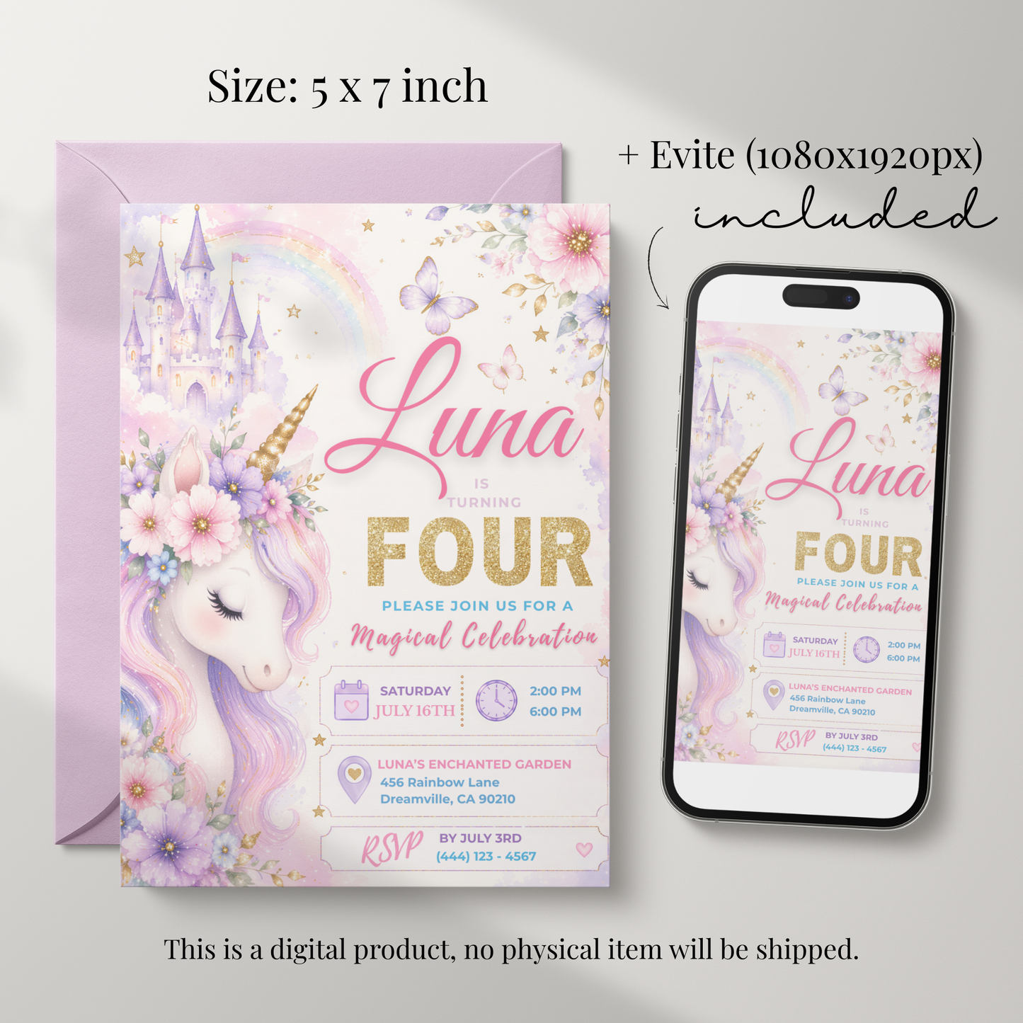 Magical Celebration — Unicorn Birthday Invitation Template