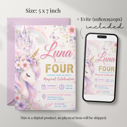 Magical Celebration — Unicorn Birthday Invitation Template
