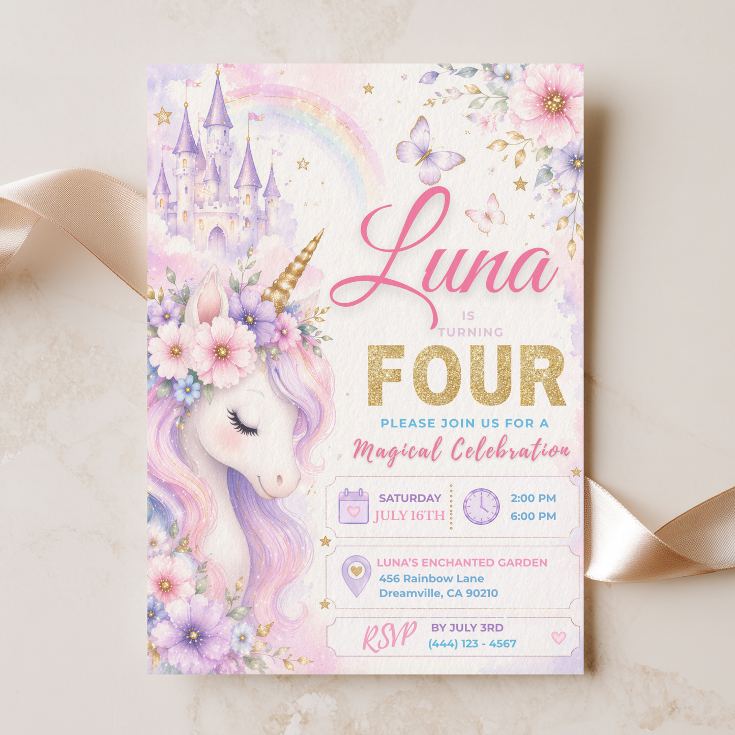 Magical Celebration — Unicorn Birthday Invitation Template