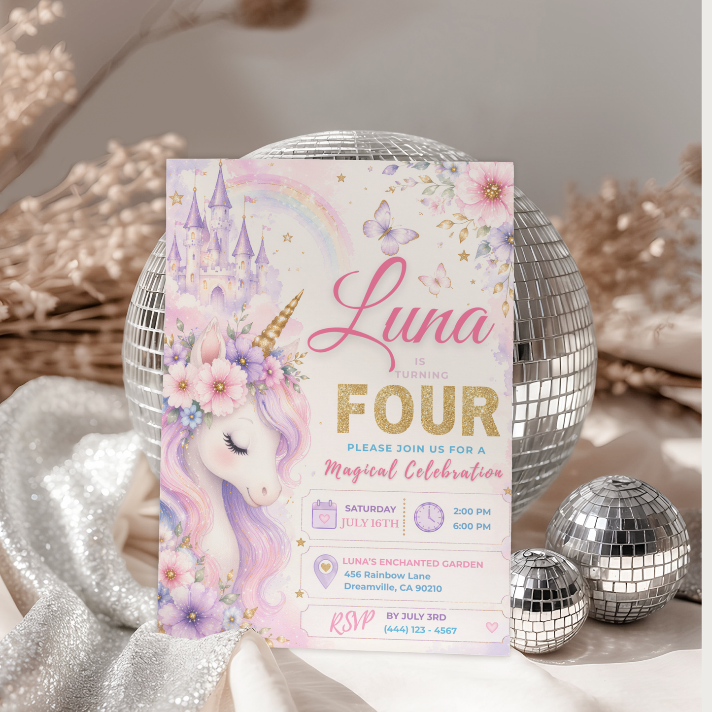 Magical Celebration — Unicorn Birthday Invitation Template