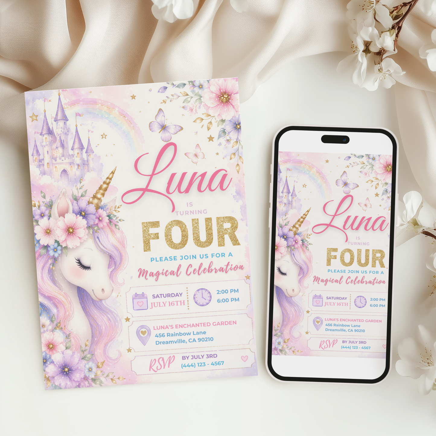 Magical Celebration — Unicorn Birthday Invitation Template