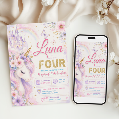 Magical Celebration — Unicorn Birthday Invitation Template