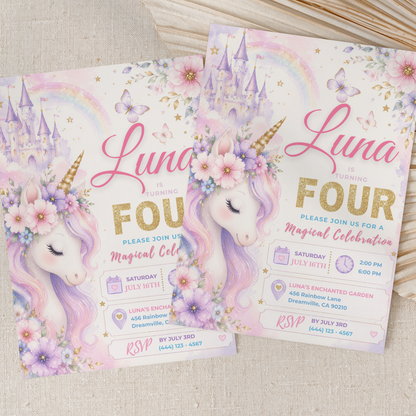 Magical Celebration — Unicorn Birthday Invitation Template
