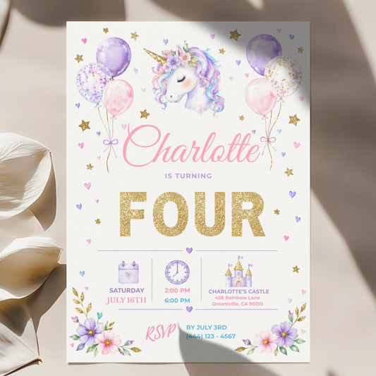 Pastel Unicorn Birthday Invitation