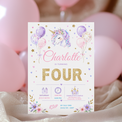 Pastel Unicorn Birthday Invitation
