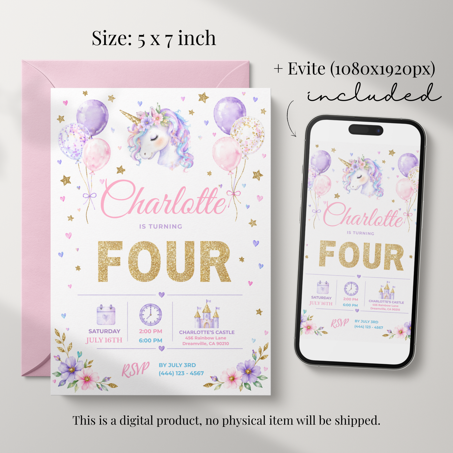Pastel Unicorn Birthday Invitation