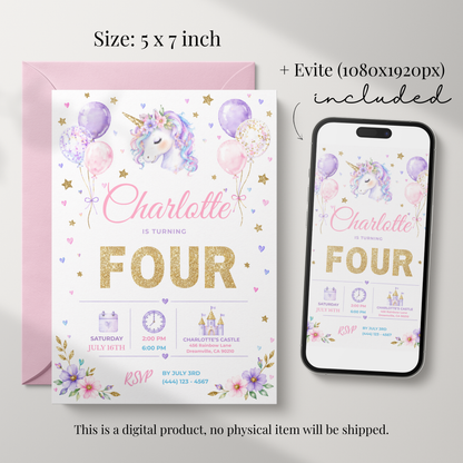 Pastel Unicorn Birthday Invitation