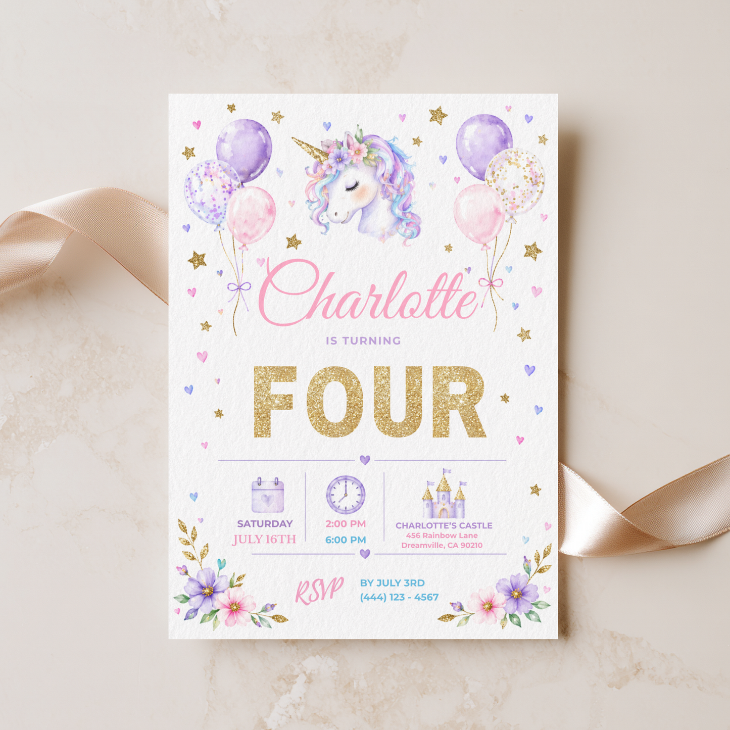 Pastel Unicorn Birthday Invitation