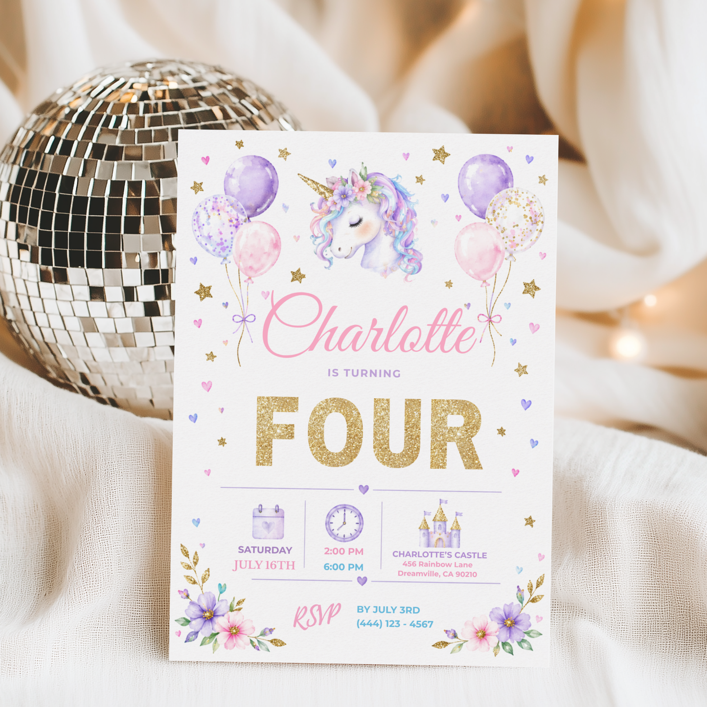 Pastel Unicorn Birthday Invitation