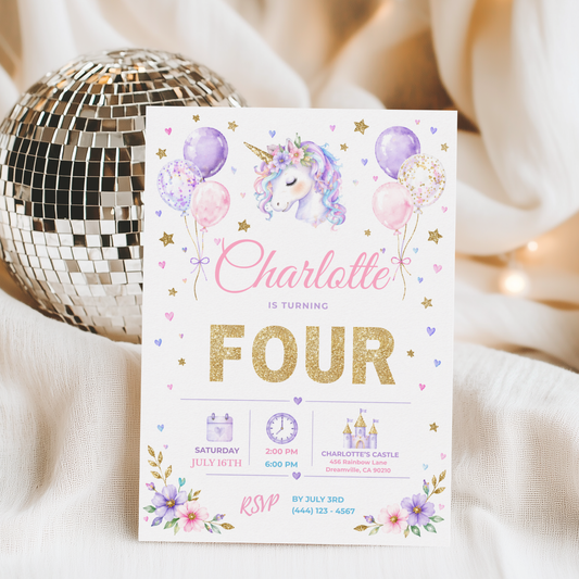 Pastel Unicorn Birthday Invitation