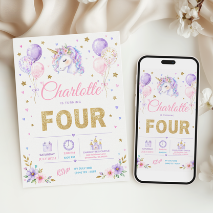 Pastel Unicorn Birthday Invitation