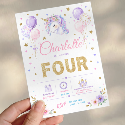 Pastel Unicorn Birthday Invitation