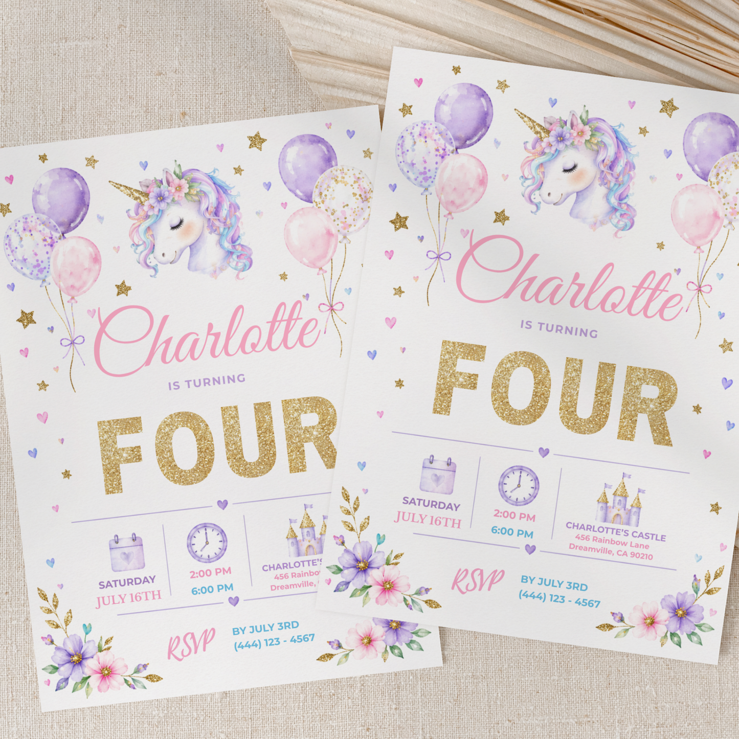 Pastel Unicorn Birthday Invitation