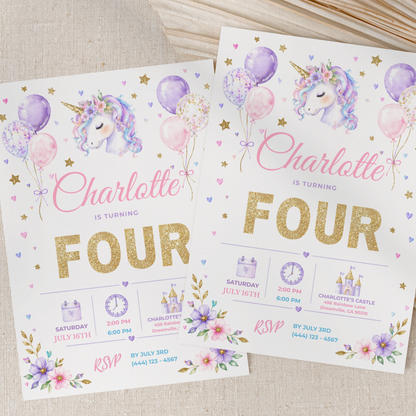 Pastel Unicorn Birthday Invitation