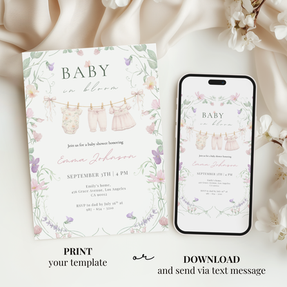 Floral Baby in Bloom Invitation