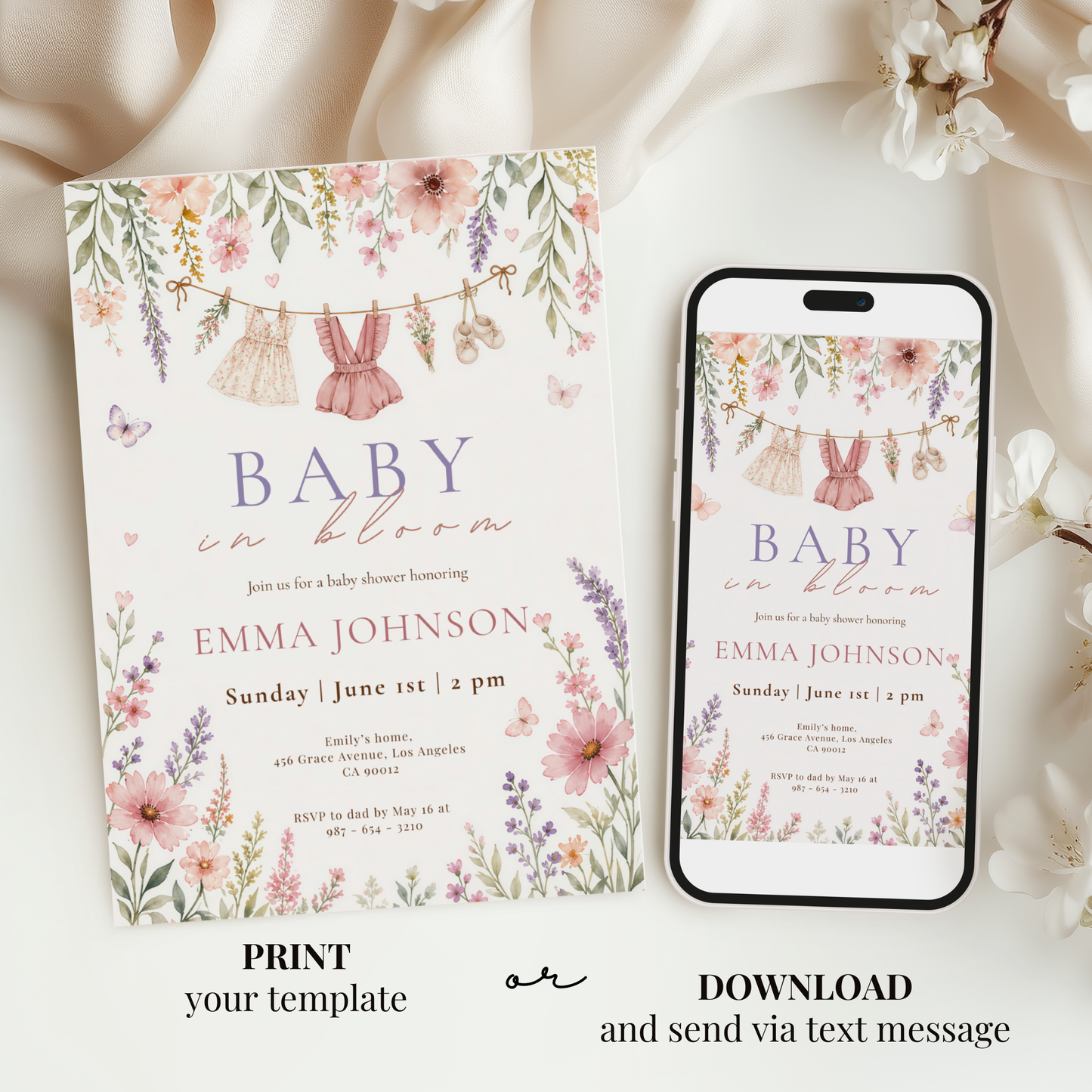Soft Baby in Bloom Invitation