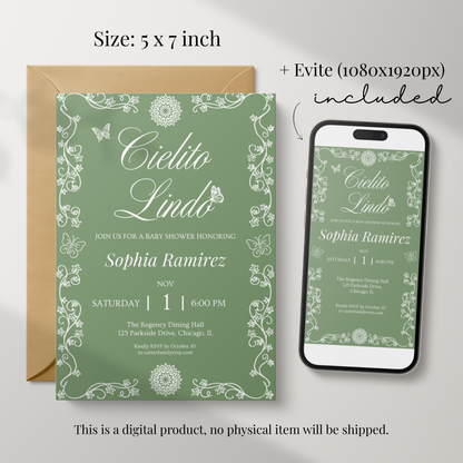 Cielito Lindo Green — Baby Shower Invitation Template