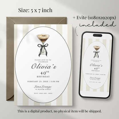 Espresso Martini 40th Birthday Invitation