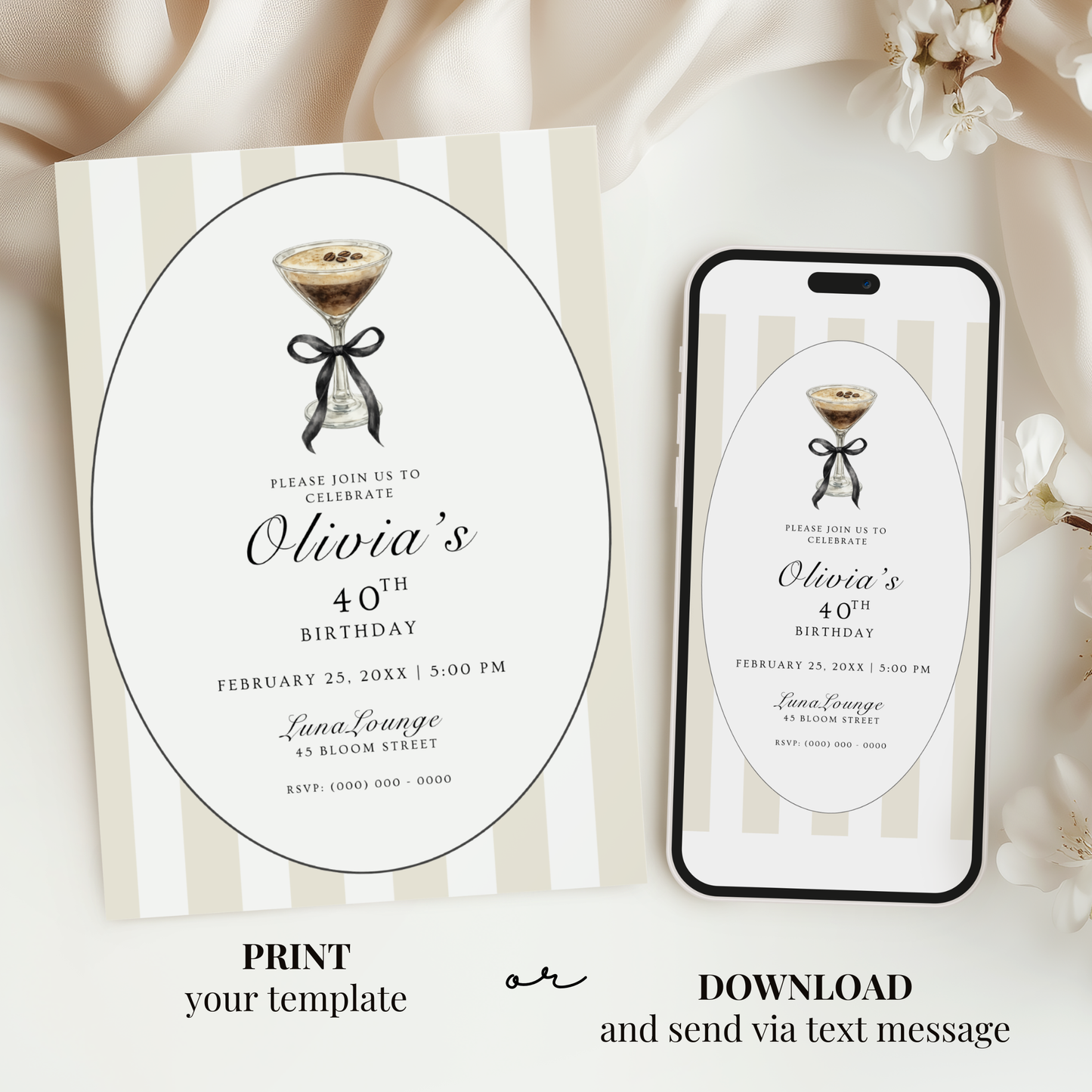 Espresso Martini 40th Birthday Invitation