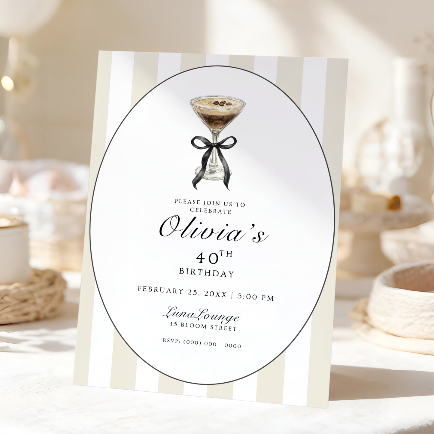 Espresso Martini 40th Birthday Invitation