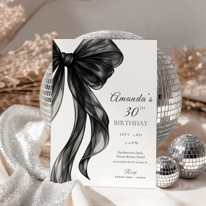 Black Bow 30th Birthday Invitation