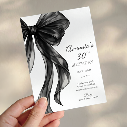Black Bow 30th Birthday Invitation
